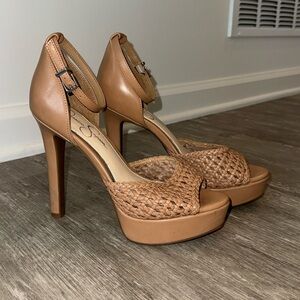Tan Woven Platform Heels